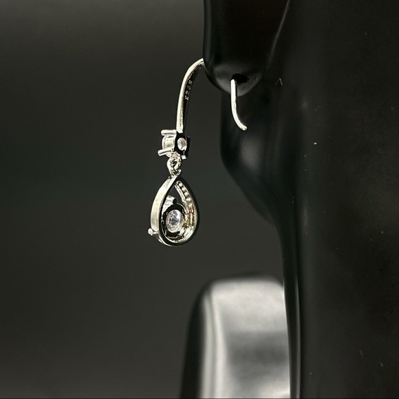 925 Sterling Silver Diamond Dangle Earrings‎ - Picture 6 of 11